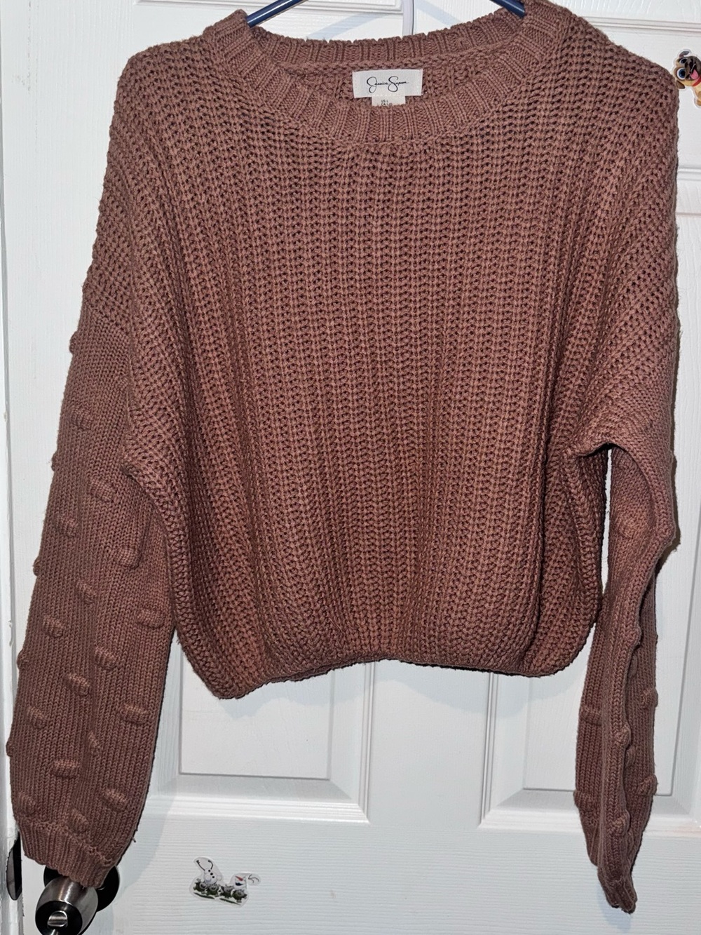 Jessica Simpson Dusty Rose Knit Bubble-Sleeve Crewneck Sweater - Picture 1 of 2